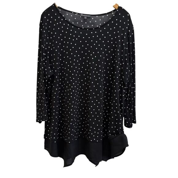 Adrianna Papell Women 3X Scoop Neck Polka Dot Stretch 3/4 Sleeve Blouse Career - Picture 1 of 8